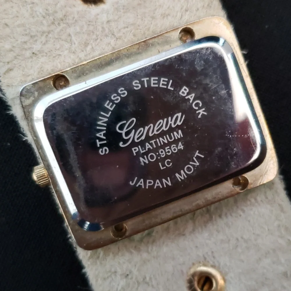 Off-white Vintage Geneva Platinum Jeweled Watch - Picture 6 of 12